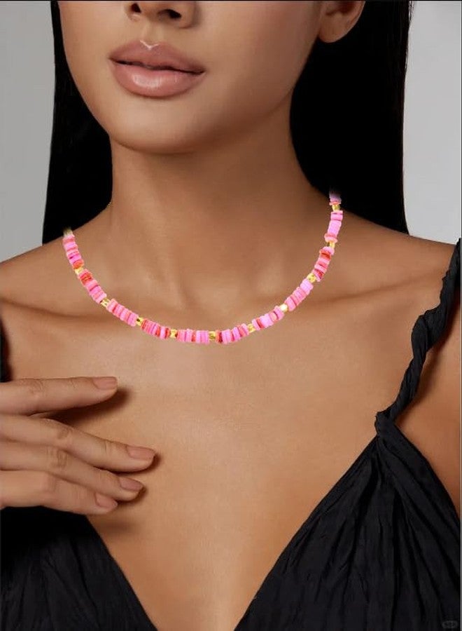 Xalroco Heishi Style Natural Shell Beaded Choker Necklace for Women, Summer Beach Handmade Jewelry Gift for Her (pink) - Image 4